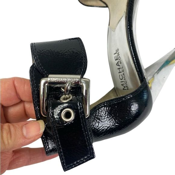 Michael Kors 7 Heeled sandals silver mirror heels Black patent leather u… - Picture 6 of 9
